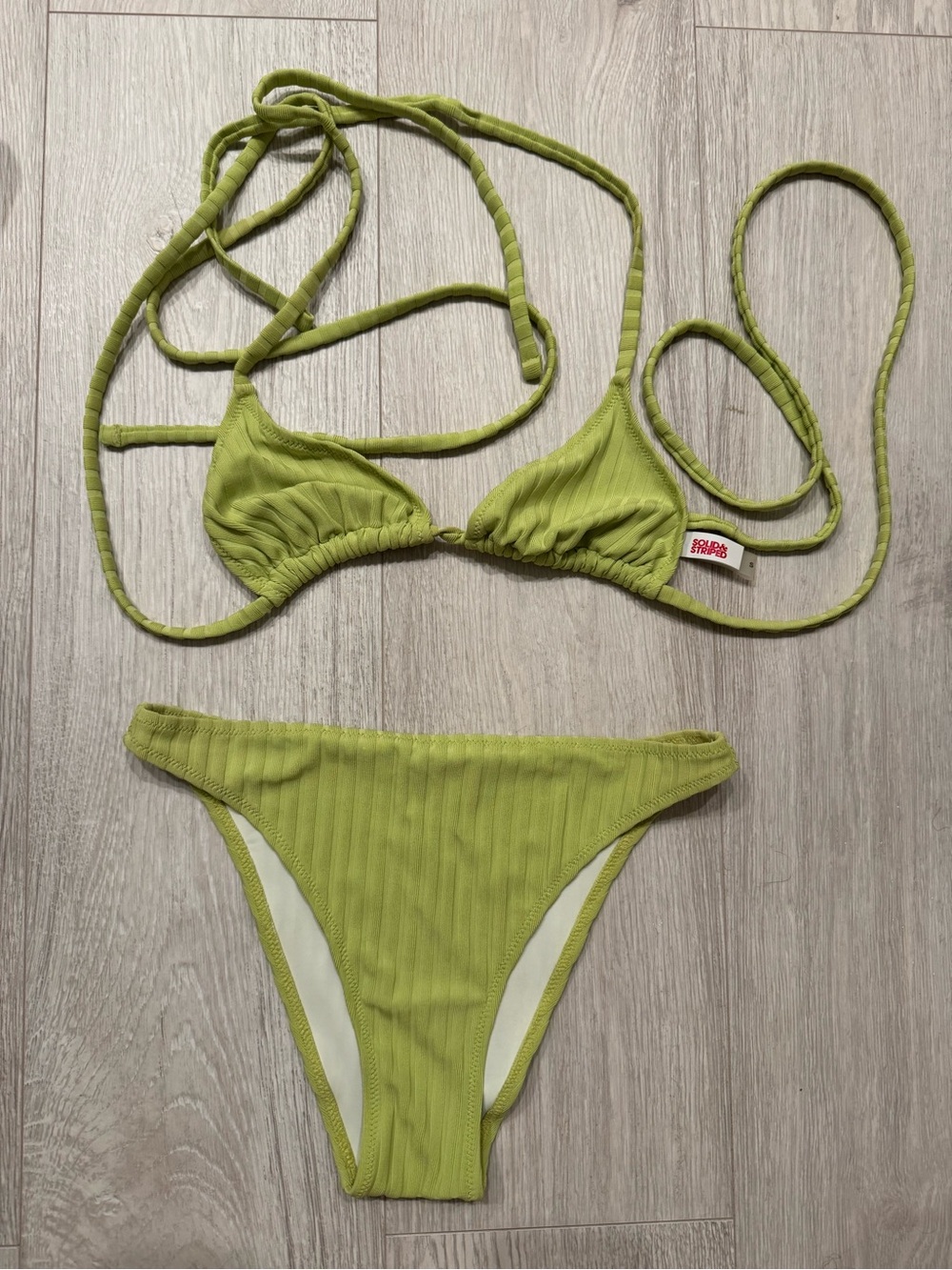 SOLID & STRIPED Olive Ribbed String Bikini Set